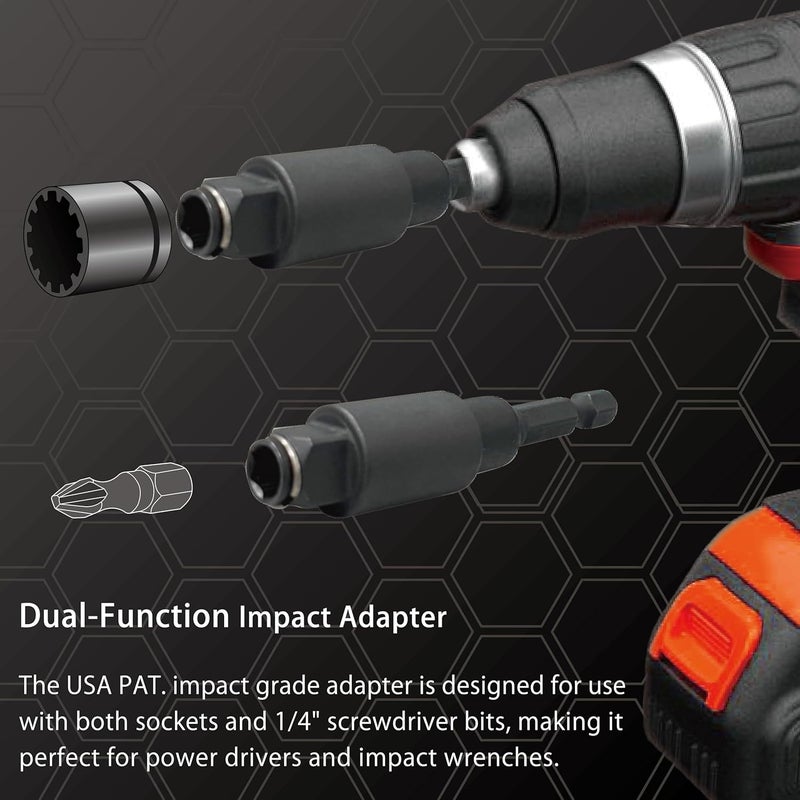 KESI TOOL 40-in-1 3/8" Drive Impact Socket Set with Swivel Adapter, SAE (1/4" - 9/16") & Metric (6mm - 14mm) & E-Socket (E8 - E18) & Stripped Bolt, Torsion Zone Impact Bits, CR-V Steel, USA Patent - Image 4